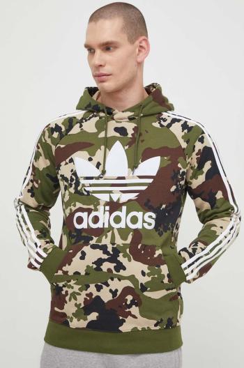 Mikina adidas Originals pánská, zelená barva, s kapucí, vzorovaná, IS0209