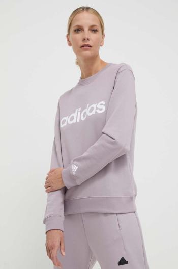 Bavlněná mikina adidas dámská, růžová barva, s potiskem, IS2100