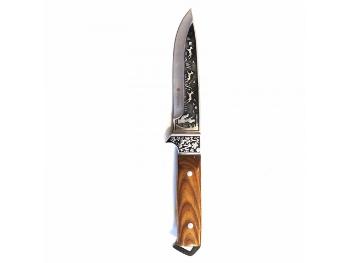 Lovecký nůž se zdobenou čepelí, 26 cm
