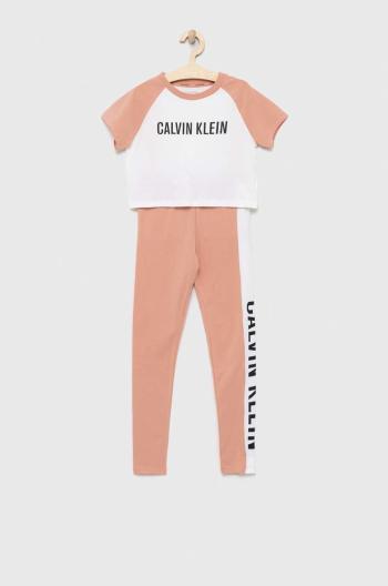 Dětské pyžamo Calvin Klein Underwear hnědá barva, s potiskem