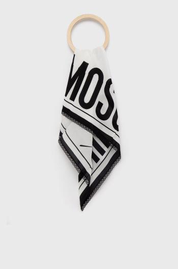 Hedvábný šátek Moschino bílá barva, vzorovaný