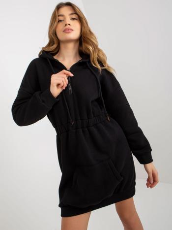 ČERNÉ MIKINOVÉ MINI ŠATY S KAPUCÍ -EM-SK-U614.52-BLACK Velikost: ONE SIZE