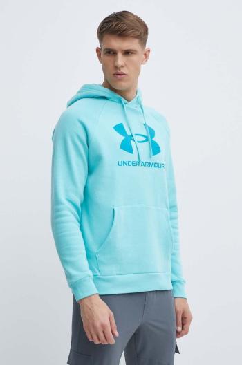 Mikina Under Armour pánská, tyrkysová barva, s kapucí, s potiskem