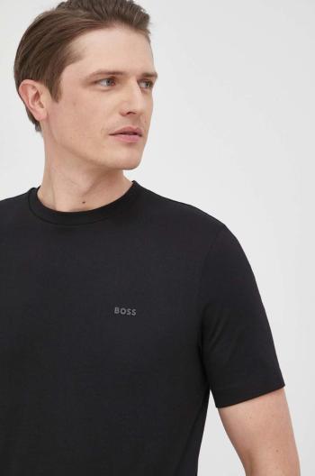 Bavlněné tričko Boss černá barva, hladký