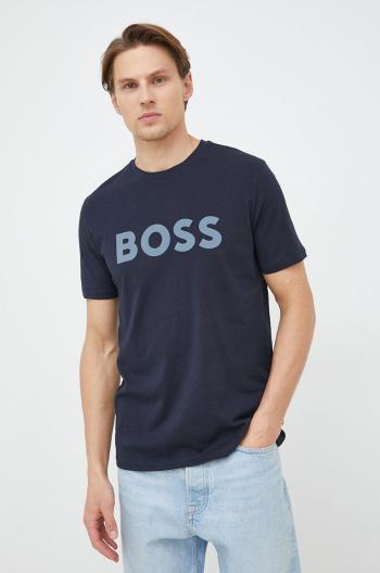 Bavlněné tričko BOSS Boss Casual tmavomodrá barva, s potiskem