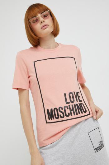 Bavlněné tričko Love Moschino růžová barva