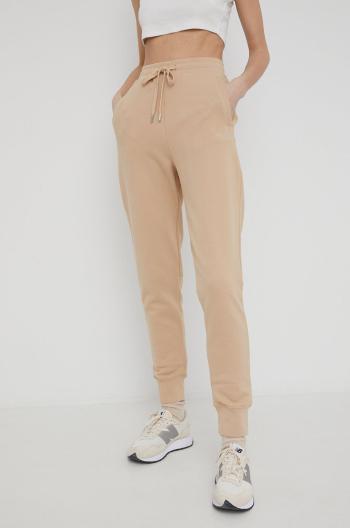 Bavlněné kalhoty Woolrich dámské, béžová barva, hladké