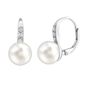 Silvego stříbrné náušnice s bílou perlou Swarovski Crystals LPER0639
