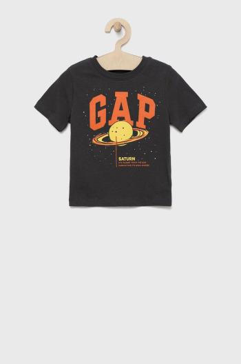 Dětské bavlněné tričko GAP černá barva, s potiskem