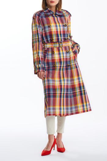 KABÁT GANT D1. OVERSIZED CHECKED TRENCH COAT červená M