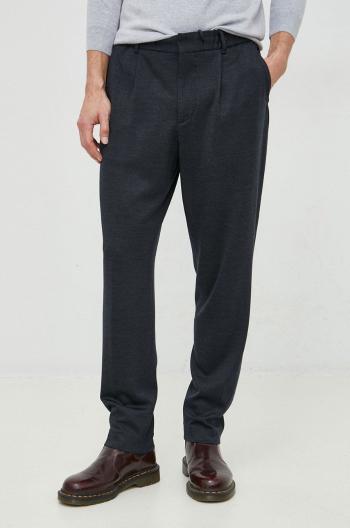 Vlněné kalhoty BOSS pánské, šedá barva, jednoduché