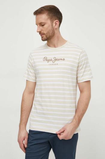 Bavlněné tričko Pepe Jeans STRIPED EGGO béžová barva, PM509407