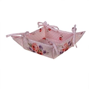Růžový bavlněný košík na pečivo s růžemi Dotty Rose - 35*35*8 cm DTR47