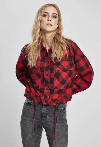 Urban Classics Ladies Short Oversized Check Shirt black/red - XL