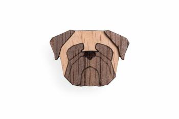 Dřevěná brož ve tvaru psa Pug Brooch s praktickým zapínáním a možností výměny či vrácení do 30 dnů zdarma