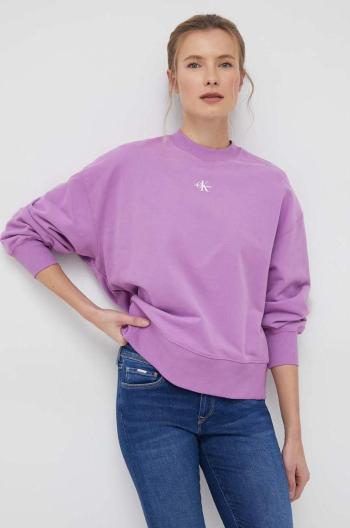 Bavlněná mikina Calvin Klein Jeans dámská, fialová barva, hladká