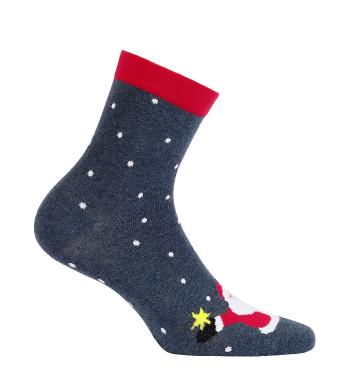 Ponožky s vánočním motivem WOLA SANTA CLAUS modrý melír Velikost: 33-35