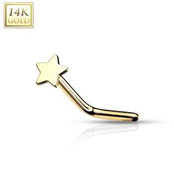 Šperky4U Zahnutý zlatý piercing do nosu - hvězdička, Au 585/1000 - ZL01221-YG