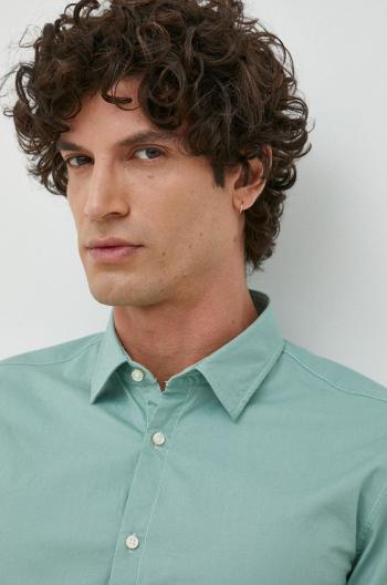 Košile BOSS boss casual pánská, zelená barva, slim, s klasickým límcem