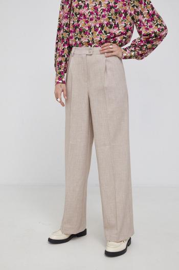 Kalhoty Y.A.S dámské, béžová barva, široké, high waist