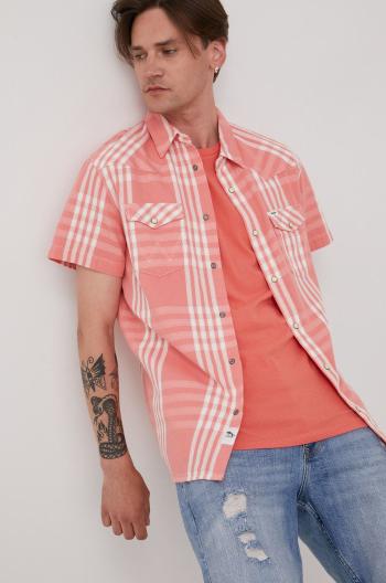 Bavlněné tričko Wrangler růžová barva, regular, s klasickým límcem