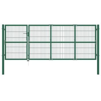 Zahradní plotová brána se sloupky 350×140 cm ocel zelená 142571