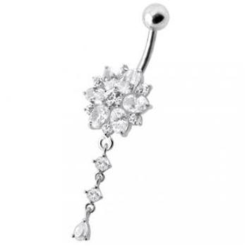 Šperky4U Stříbrný piercing do pupíku - kytička - BP01120-C