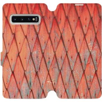 Flipové pouzdro na mobil Samsung Galaxy S10 - MK01S Oranžový vzor dřeva (5903226812080)