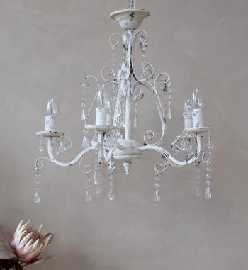Bílý vintage ručně vyrobený lustr s kamínky Chandelié - 61*49cm/E14/ 60W 25098-01