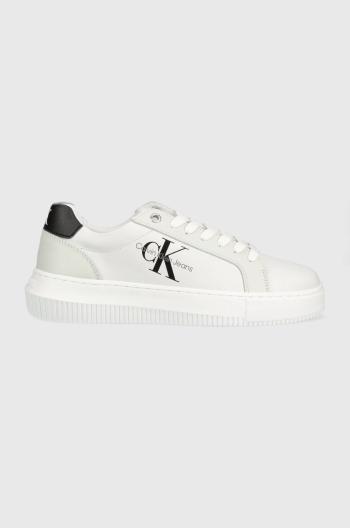 Kožené sneakers boty Calvin Klein Jeans Chunky Cupsole Monologo bílá barva