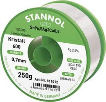 Bezolovnatý pájecí cín Stannol Kristall 600 Fairtin, bez olova, 250 g, 0.7 mm