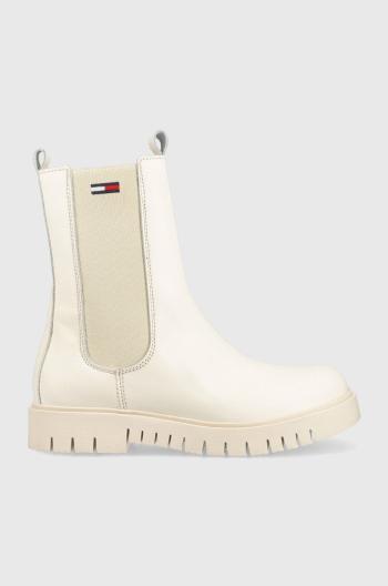 Kožené kotníkové boty Tommy Jeans Tommy Jeans Long Chelsea Boot dámské, béžová barva, na platformě