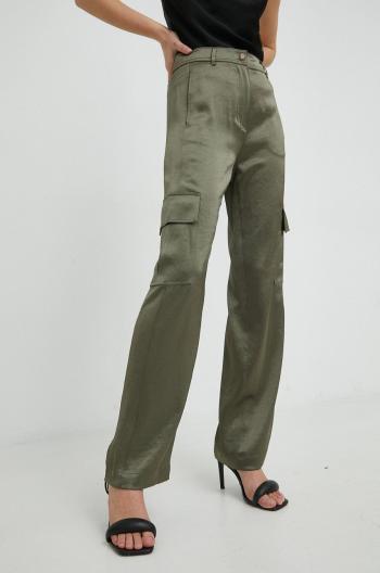 Kalhoty MICHAEL Michael Kors dámské, zelená barva, kapsáče, high waist