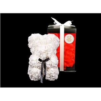 Medvídárek Romantic 25cm dárkově balený - bílý zasypaný červenými lístky (1043)