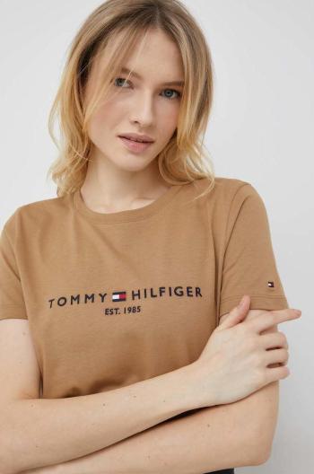 Bavlněné tričko Tommy Hilfiger hnědá barva