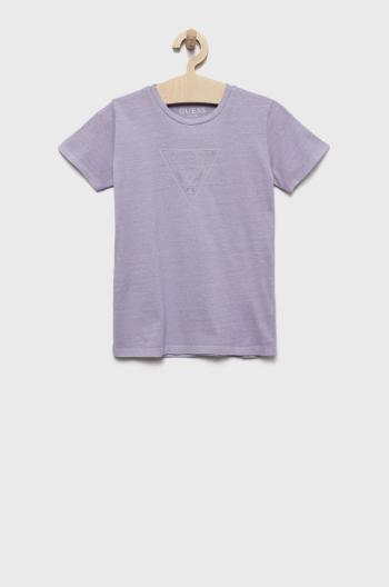 Dětské bavlněné tričko Guess fialová barva, s potiskem