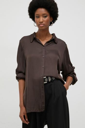 Košile Answear Lab dámská, hnědá barva, regular, s klasickým límcem