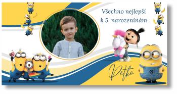 Narozeninový banner s fotkou - Mimoni Rozměr banner: 130 x 260 cm