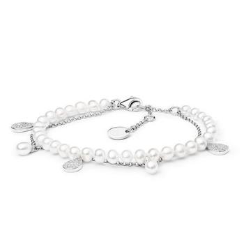 Silvego perlový náramek z přírodních bílých perel a s řetízkem a zirkony GRP20213BW16