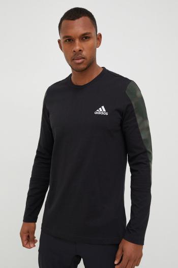 Bavlněné tričko s dlouhým rukávem adidas černá barva