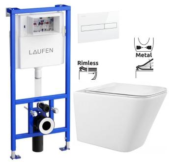 LAUFEN Rámový podomítkový modul CW1 SET s bílým tlačítkem + WC REA Raul Rimless + SEDÁTKO H8946600000001BI RA1