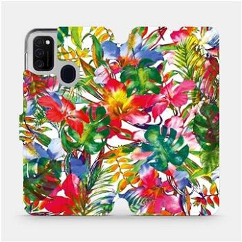 Flipové pouzdro na mobil Samsung Galaxy M21 - MG07S Pestrobarevné květy a listy (5903516245406)