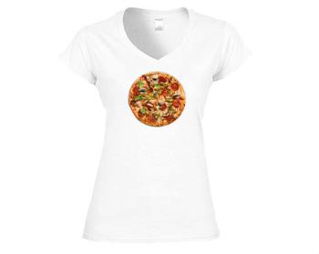 Dámské tričko V-výstřih pizza