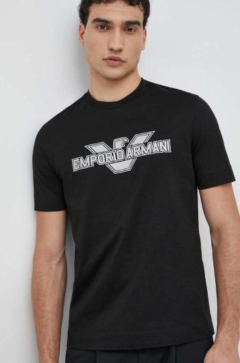 Bavlněné tričko Emporio Armani černá barva, s aplikací