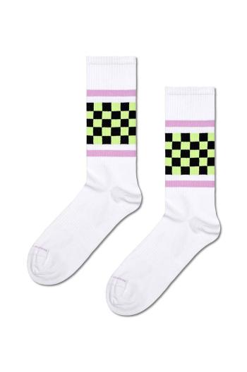 Ponožky Happy Socks Checked Stripe Sneaker Sock bílá barva