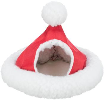 Vánoční plyšová jeskyňka pro  hlodavce myši/křečky, 17 cm, bílá/červená - 1ks