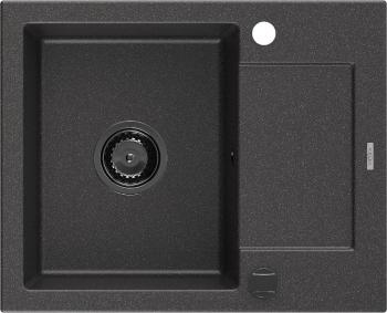 MEXEN/S Enzo granitový dřez 1 s odkapávačem 576 x 465 mm, černá kropenatá, + sifon grafit 6506571005-76-B