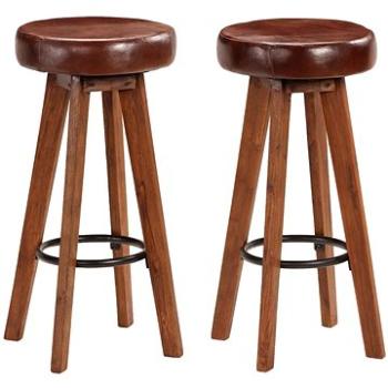Barové židle 2 ks pravá kůže a masivní akáciové dřevo (246260)