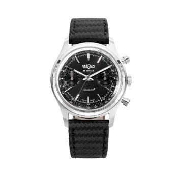 Vulcain Chronograph 70's - Black - Black Carbon Leather Strap