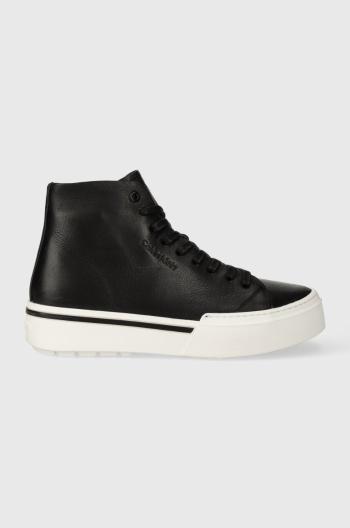 Kožené kecky Calvin Klein HIGH TOP LACE UP pánské, černá barva, HM0HM01165